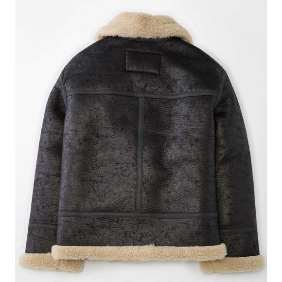 AE Oversized Vegan Shearling Moto Jacket Women’s Sz Large - Picture 5 of 10